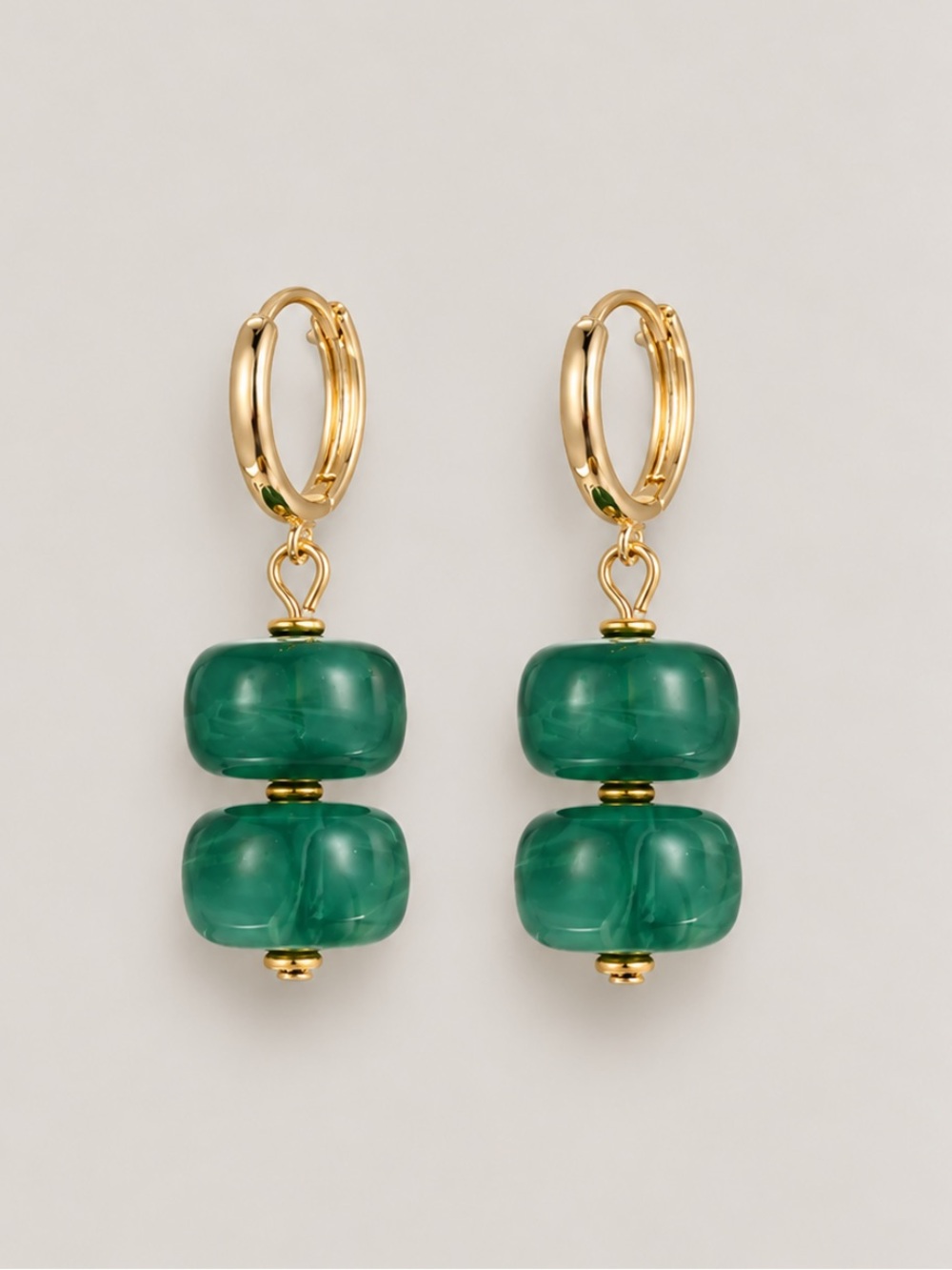 New! Green Beaded Gold Huggie Hoop Earrings NWOT